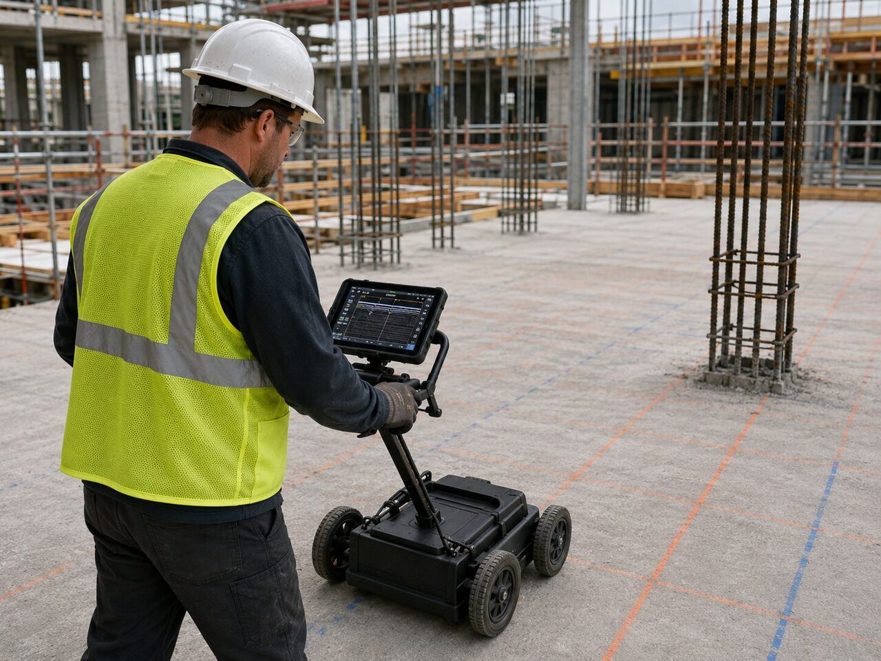Microwave testing rebar mapping on concrete structure